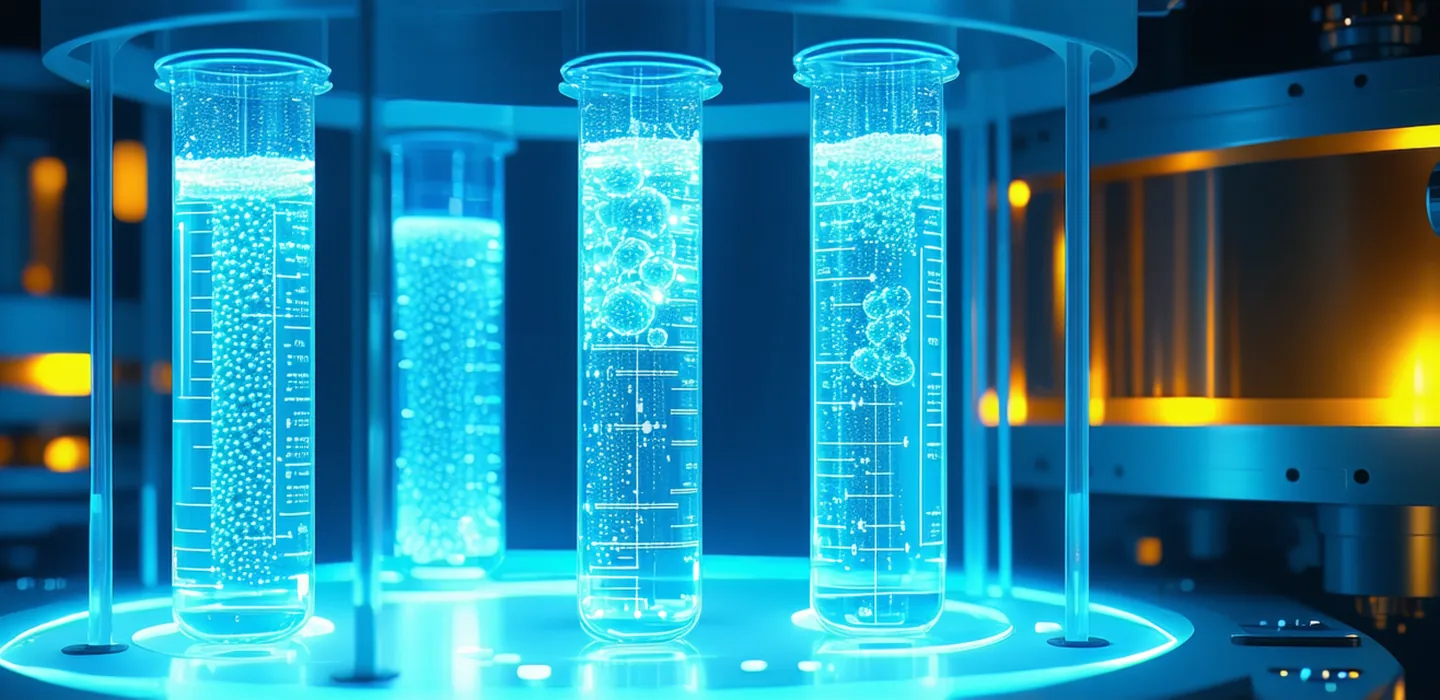 Abstract industrial visualization of a continuous pharmaceutical bioprocess manufacturing facility